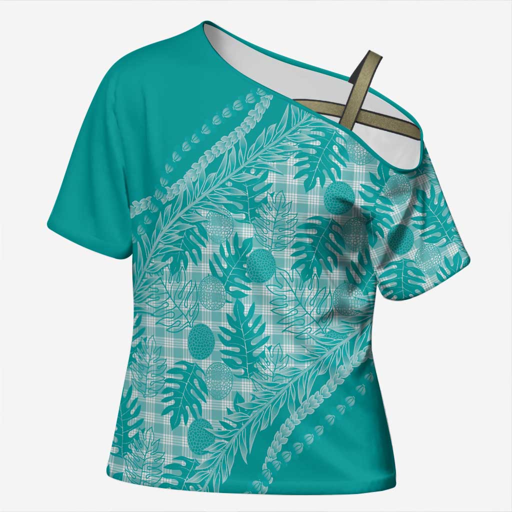 Hawaii Breadfruit Palaka Cross Shoulder Shirt Polu Opal Maile Lei - Polynesian Pride