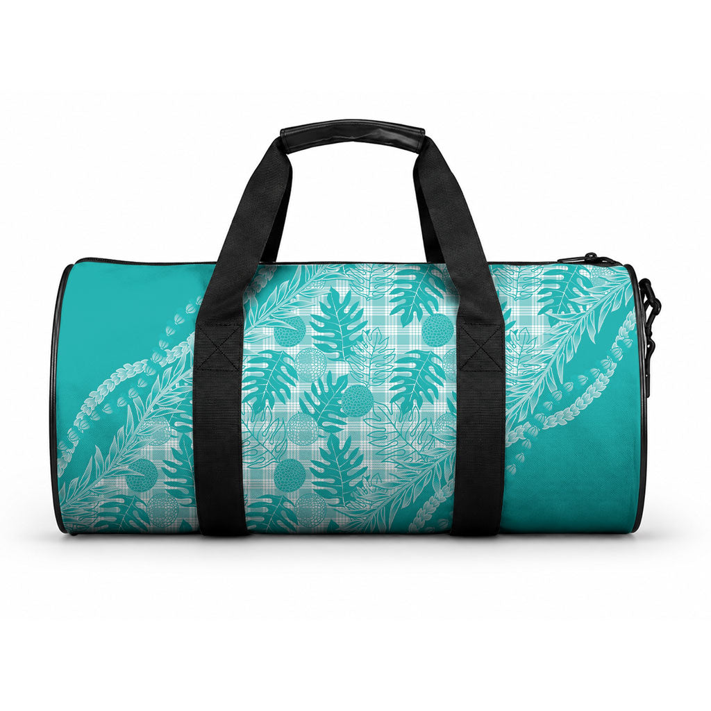 Hawaii Breadfruit Palaka Duffle Bag Polu Opal Maile Lei LT9 One size Turquoise - Polynesian Pride