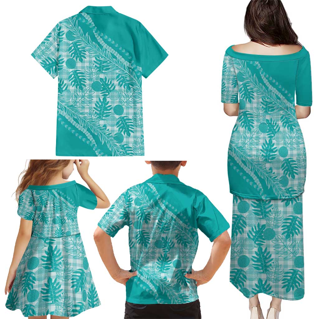Hawaii Breadfruit Palaka Family Matching Puletasi and Hawaiian Shirt Polu Opal Maile Lei - Polynesian Pride