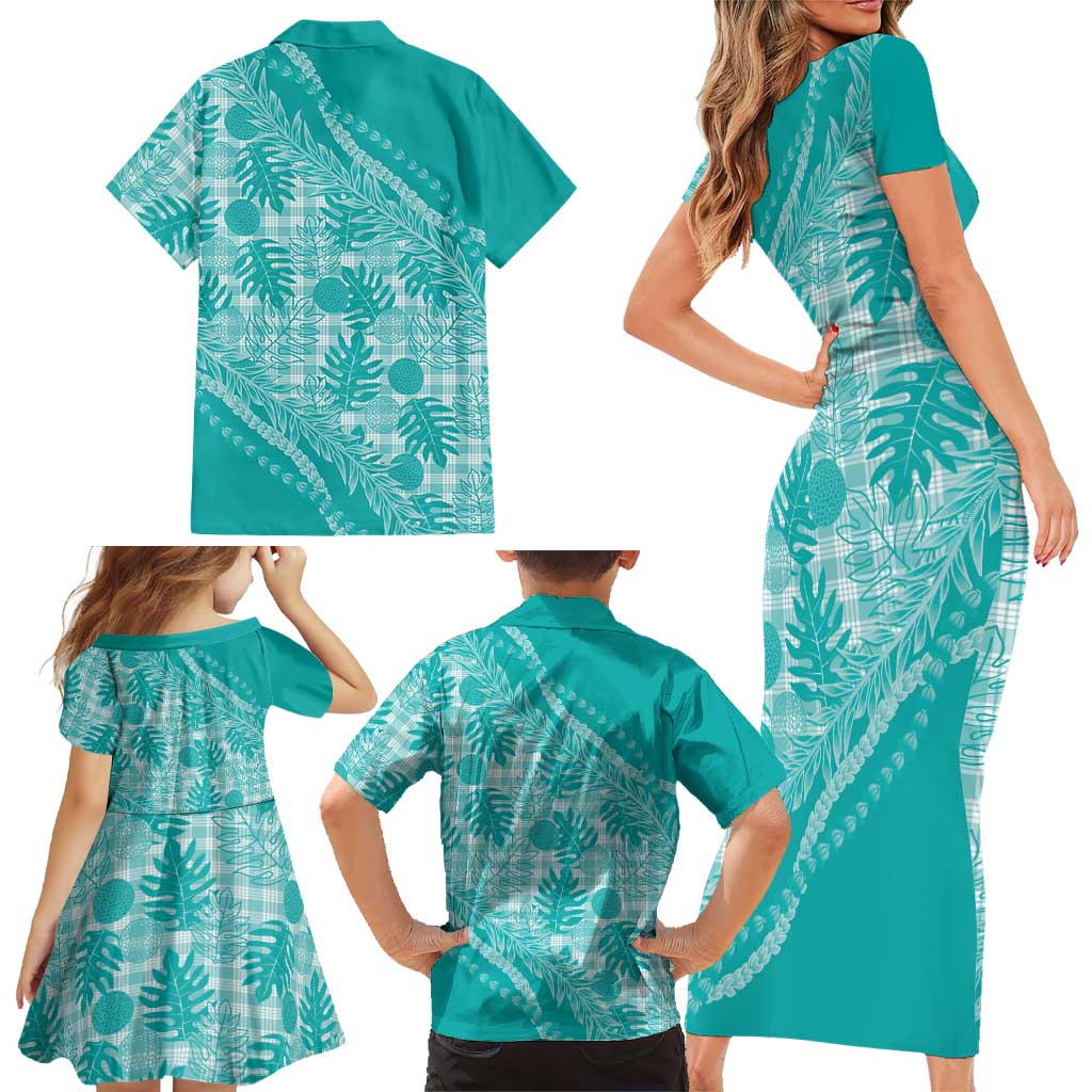 Hawaii Breadfruit Palaka Family Matching Short Sleeve Bodycon Dress and Hawaiian Shirt Polu Opal Maile Lei LT9 - Polynesian Pride