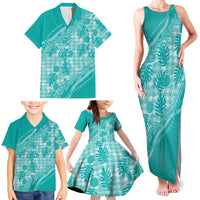 Hawaii Breadfruit Palaka Family Matching Tank Maxi Dress and Hawaiian Shirt Polu Opal Maile Lei - Polynesian Pride