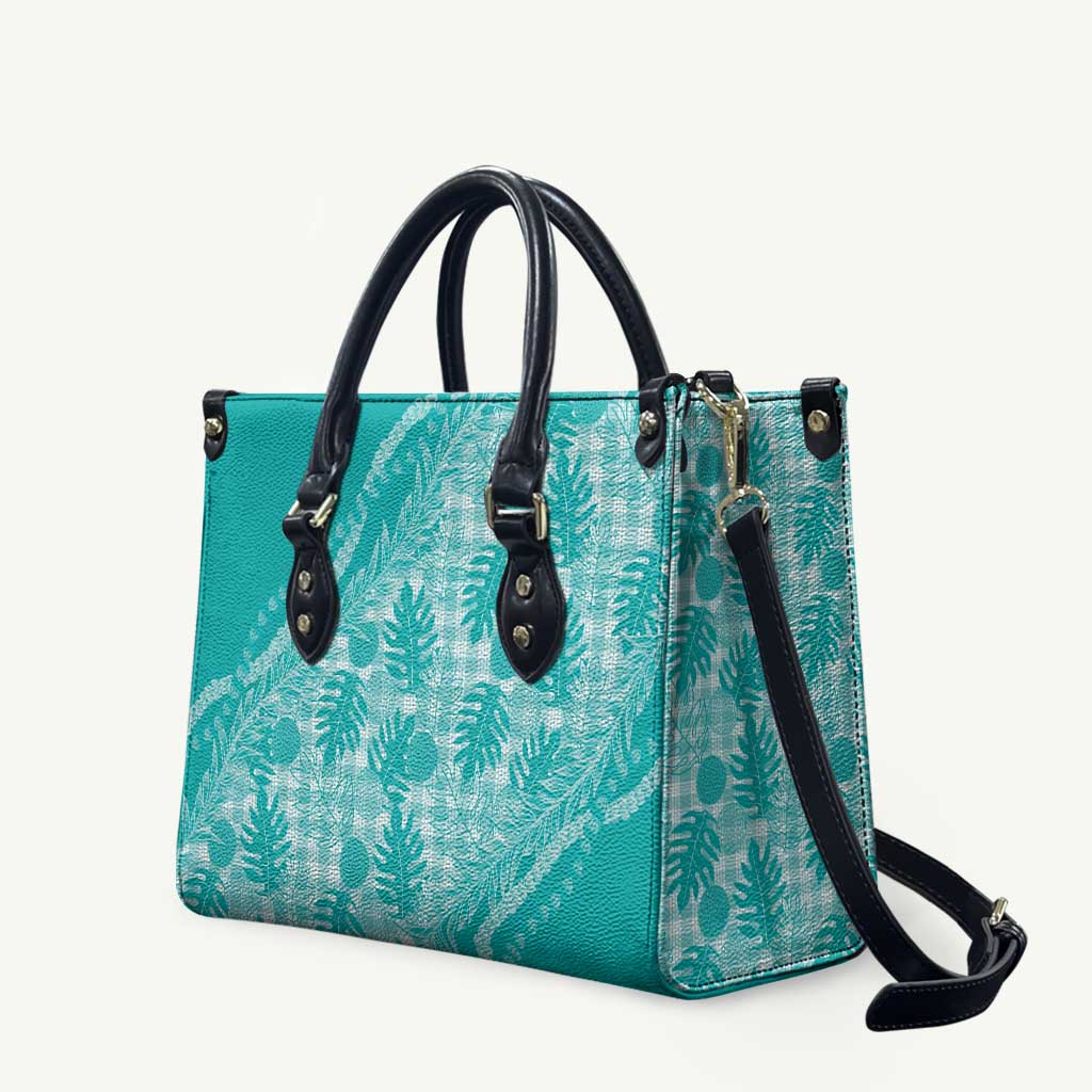 Hawaii Breadfruit Palaka Leather Bag Polu Opal Maile Lei - Polynesian Pride