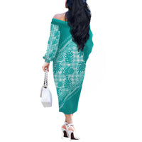 Hawaii Breadfruit Palaka Off The Shoulder Long Sleeve Dress Polu Opal Maile Lei LT9 - Polynesian Pride