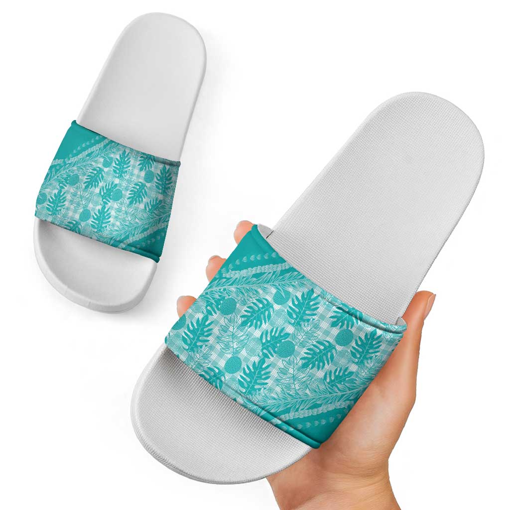 Hawaii Breadfruit Palaka Slide Sandals Polu Opal Maile Lei - Polynesian Pride