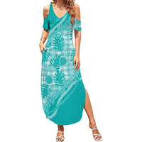 Hawaii Breadfruit Palaka Summer Maxi Dress Polu Opal Maile Lei - Polynesian Pride