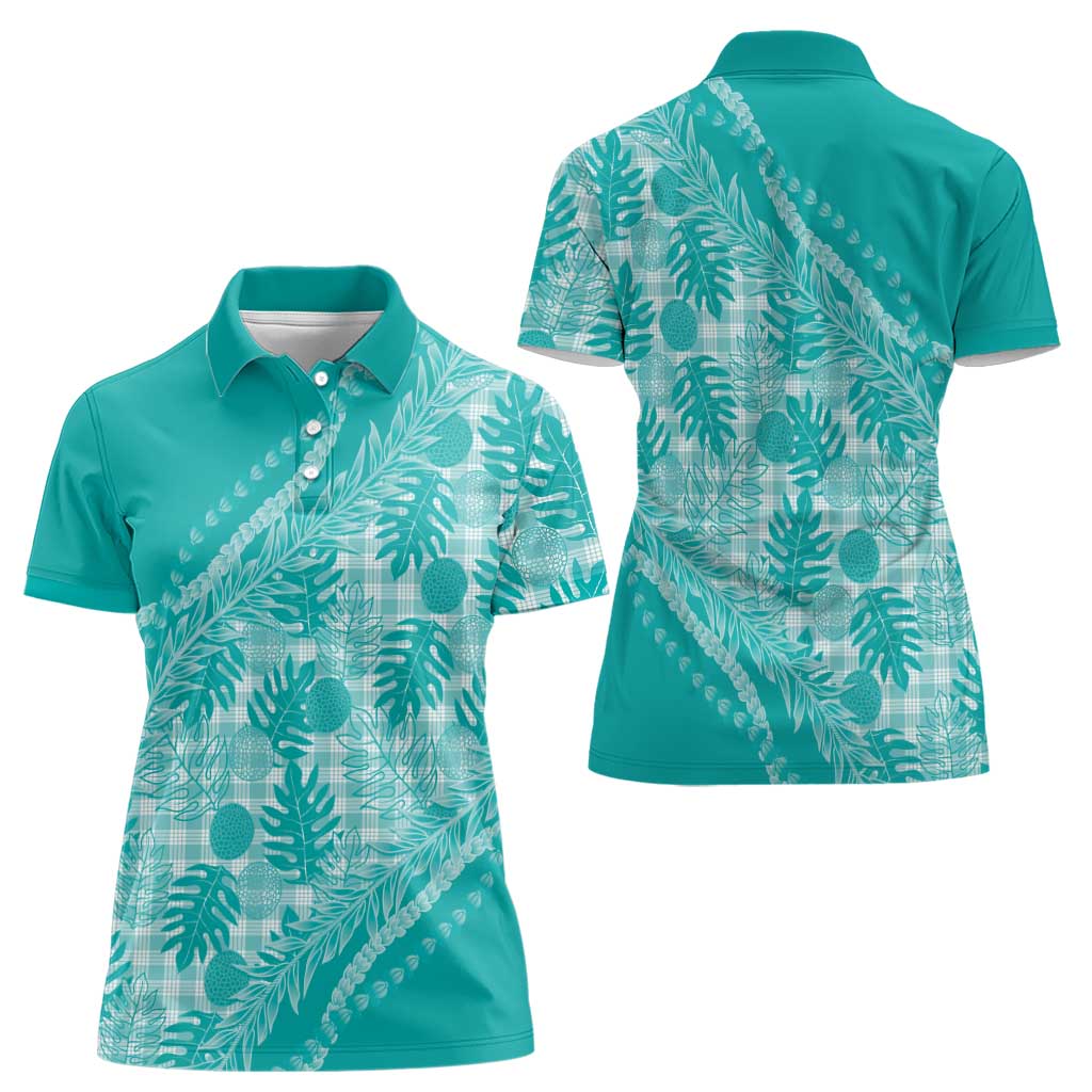 Hawaii Breadfruit Palaka Women Polo Shirt Polu Opal Maile Lei - Polynesian Pride
