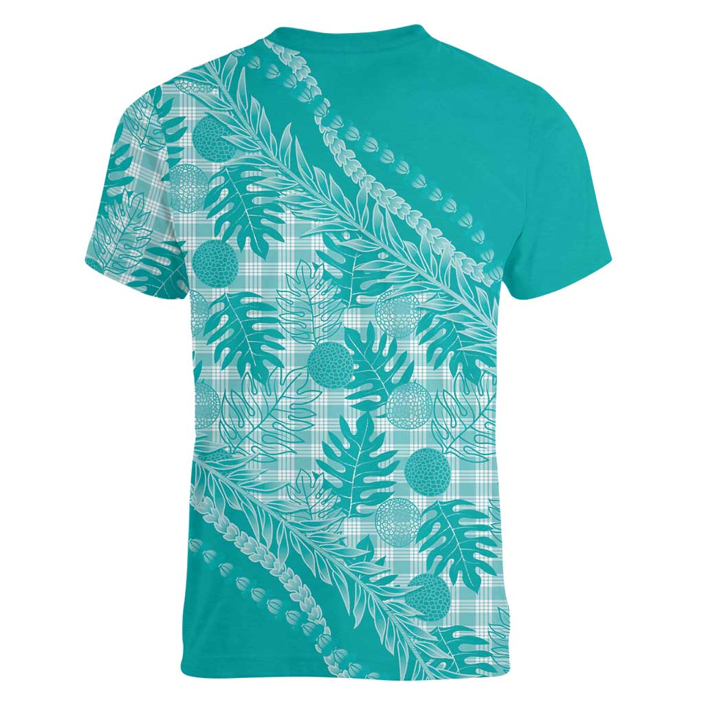 Hawaii Breadfruit Palaka Women V-Neck T-Shirt Polu Opal Maile Lei - Polynesian Pride