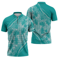 Hawaii Breadfruit Palaka Zipper Polo Shirt Polu Opal Maile Lei - Polynesian Pride