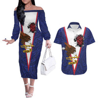 American Samoa Heart Tribal Personalized Couples Matching Off The Shoulder Long Sleeve Dress and Hawaiian Shirt Polynesian Patterns