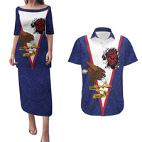 American Samoa Heart Tribal Personalized Couples Matching Puletasi and Hawaiian Shirt Polynesian Patterns