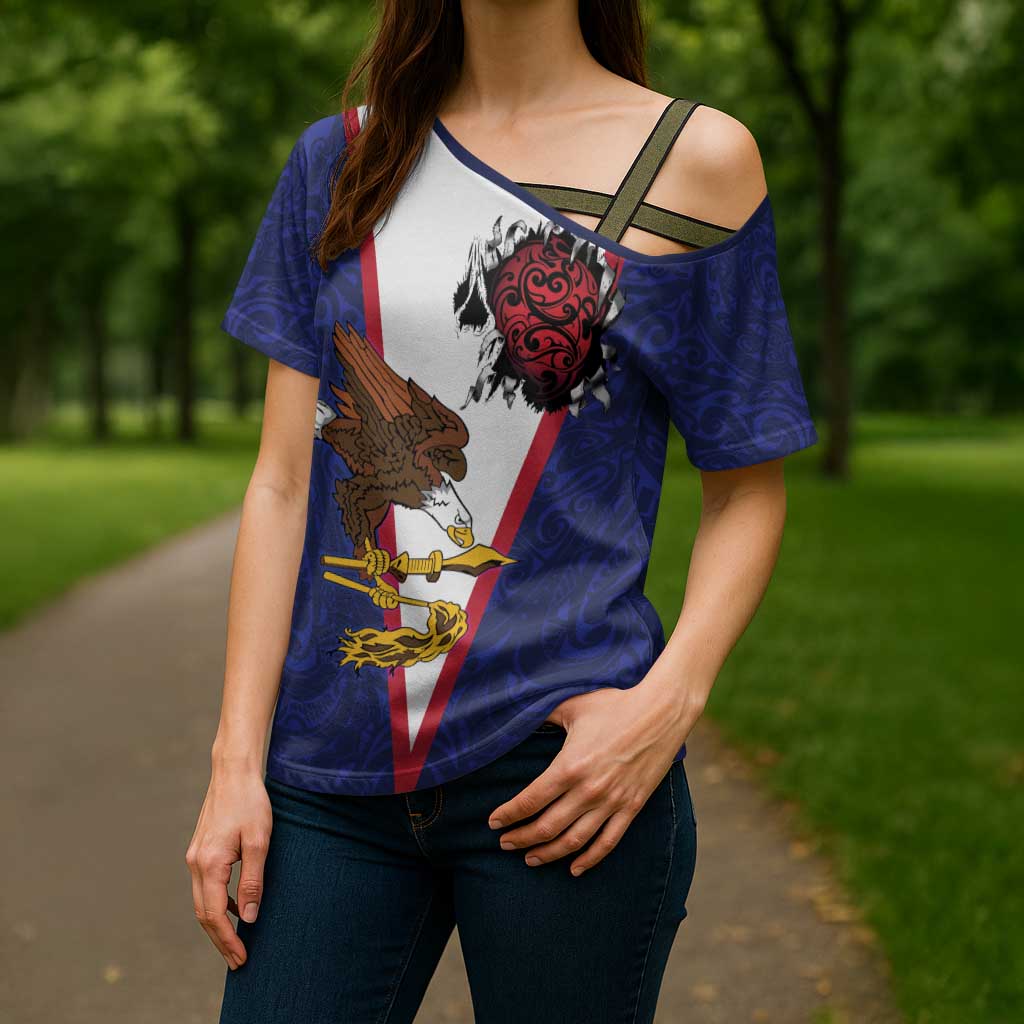 American Samoa Heart Tribal Personalized Cross Shoulder Shirt Polynesian Patterns