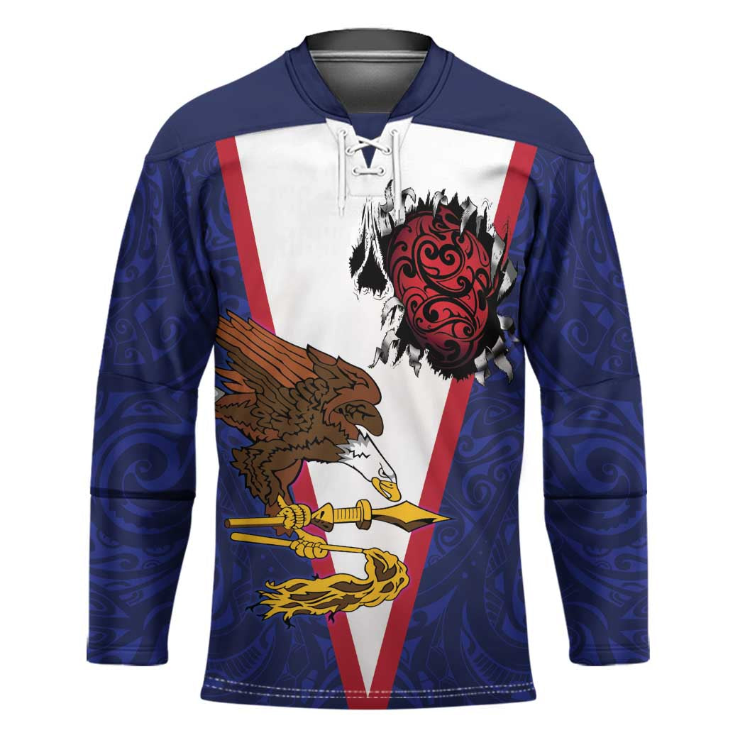 American Samoa Heart Tribal Personalized Hockey Jersey Polynesian Patterns