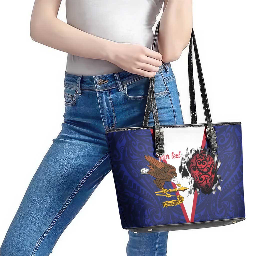 American Samoa Heart Tribal Personalized Leather Tote Bag Polynesian Patterns