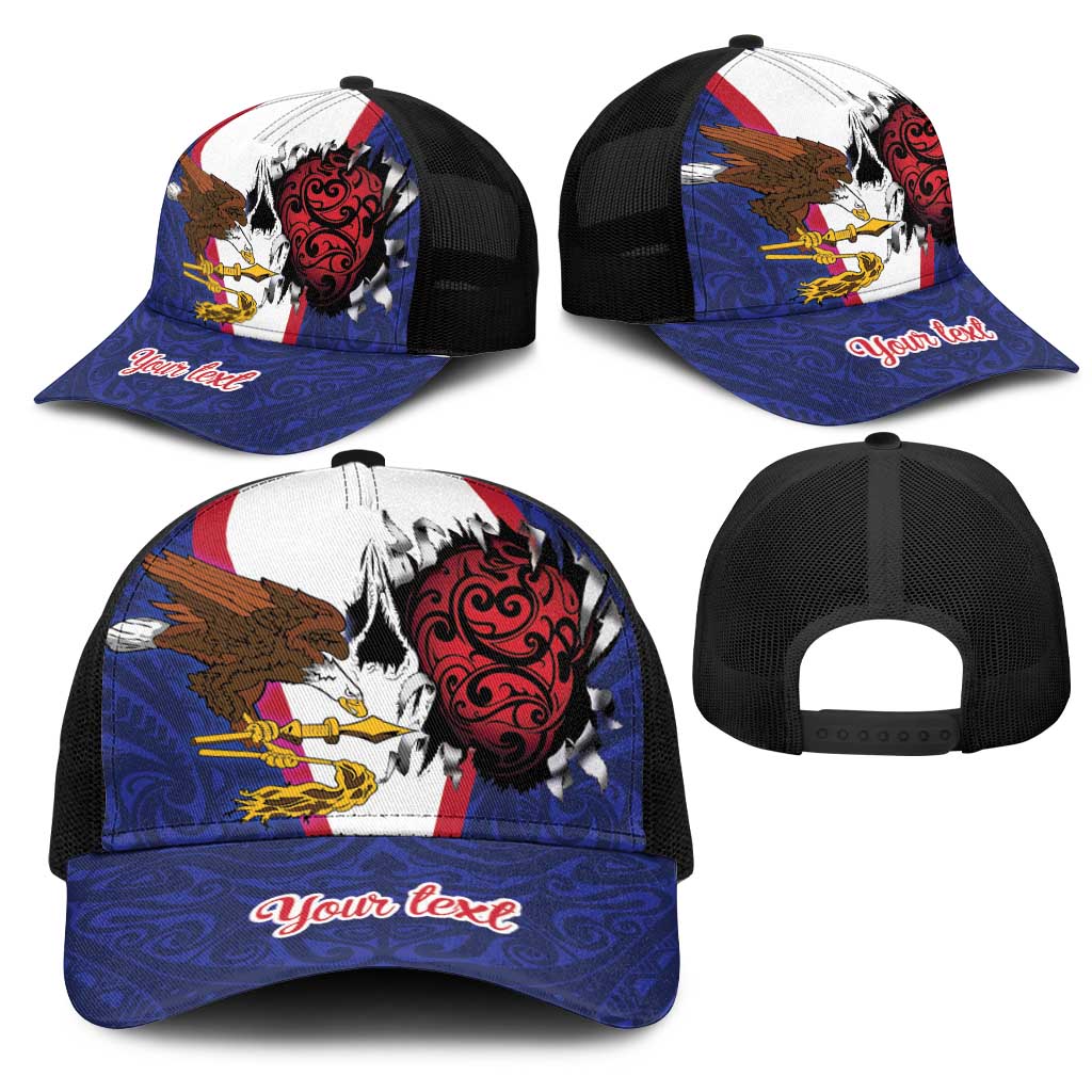 American Samoa Heart Tribal Personalized Mesh Trucker Cap Polynesian Patterns
