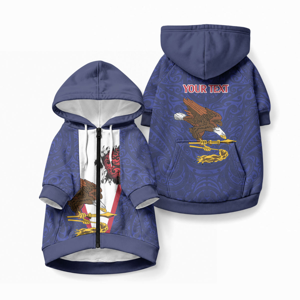 American Samoa Heart Tribal Personalized Pet Hoodie Polynesian Patterns LT9 Zip-up Blue - Polynesian Pride