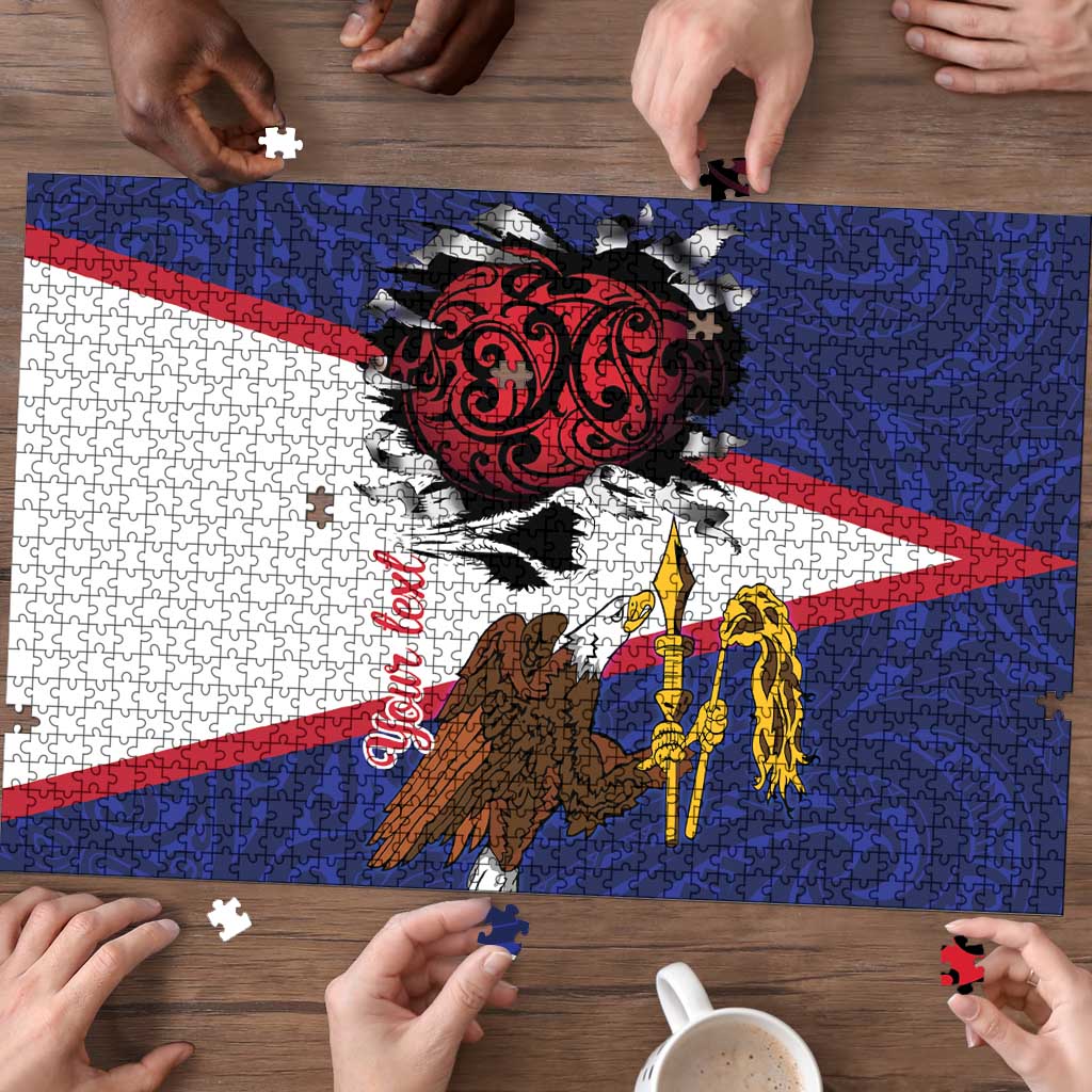 American Samoa Heart Tribal Personalized Puzzle Polynesian Patterns