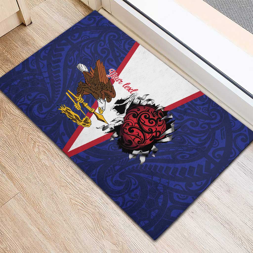 American Samoa Heart Tribal Personalized Rubber Doormat Polynesian Patterns