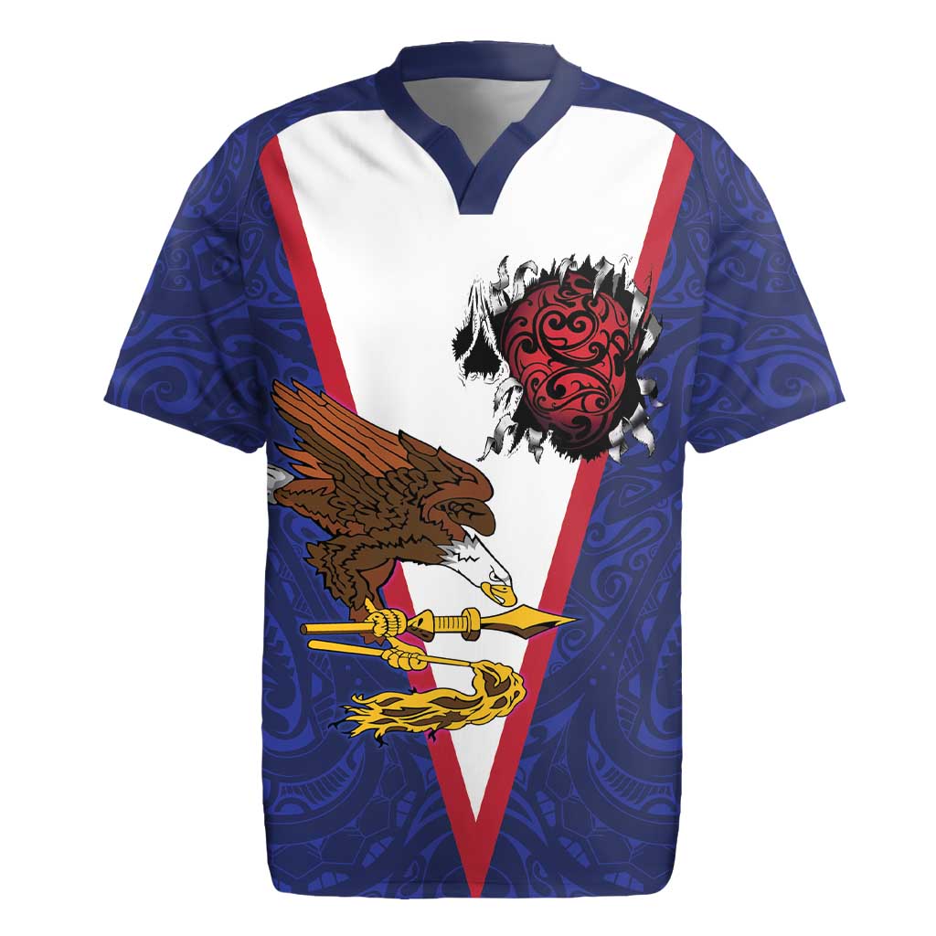 American Samoa Heart Tribal Personalized Rugby Jersey Polynesian Patterns