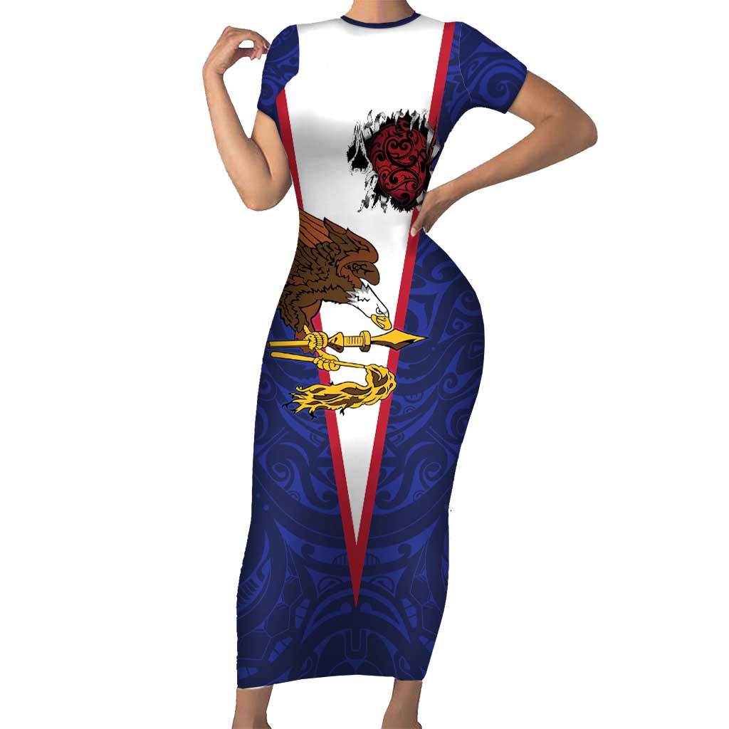American Samoa Heart Tribal Personalized Short Sleeve Bodycon Dress Polynesian Patterns