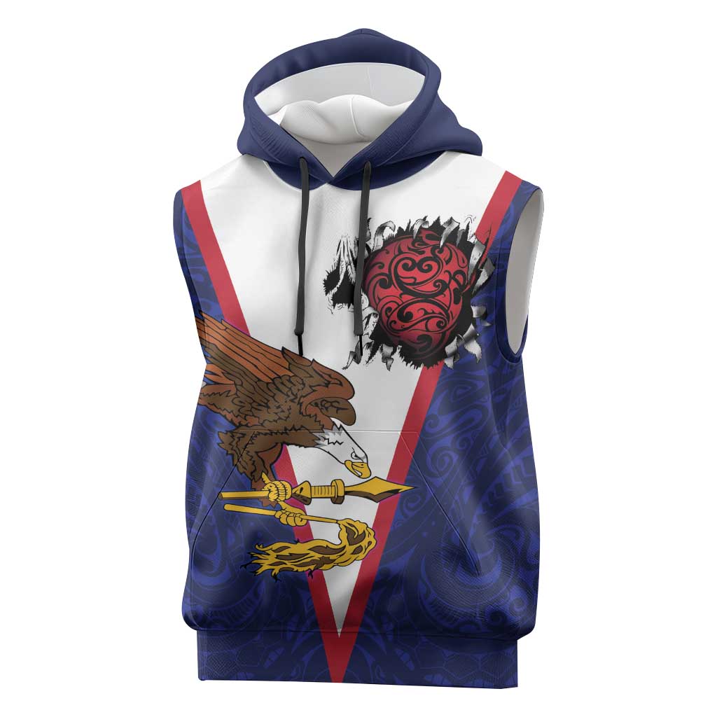 American Samoa Heart Tribal Personalized Sleeveless Hoodie Polynesian Patterns
