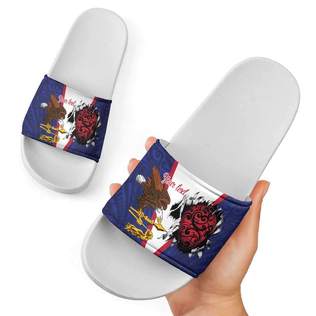 American Samoa Heart Tribal Personalized Slide Sandals Polynesian Patterns