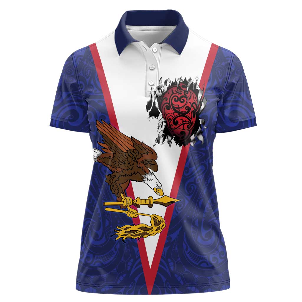 American Samoa Heart Tribal Personalized Women Polo Shirt Polynesian Patterns