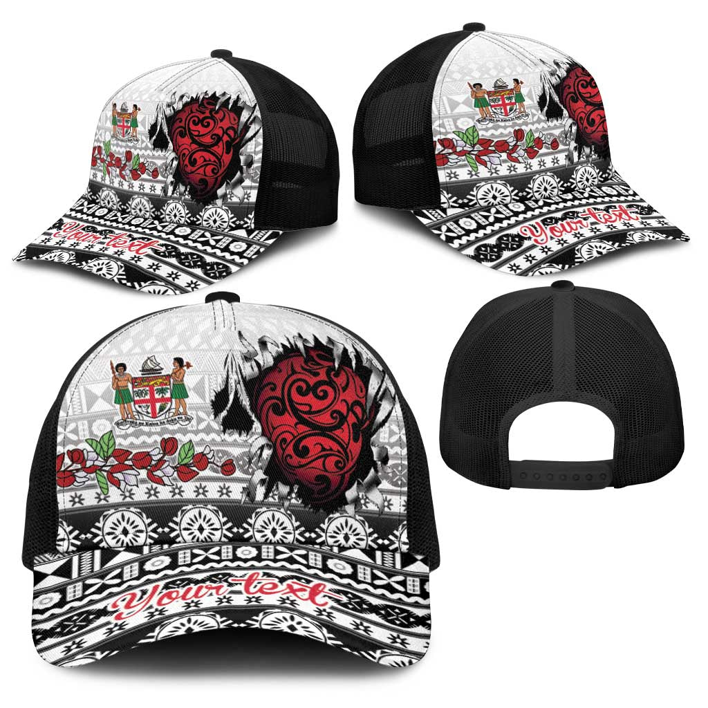 Fiji Heart Tribal Personalised Baseball Net Cap Polynesian Patterns