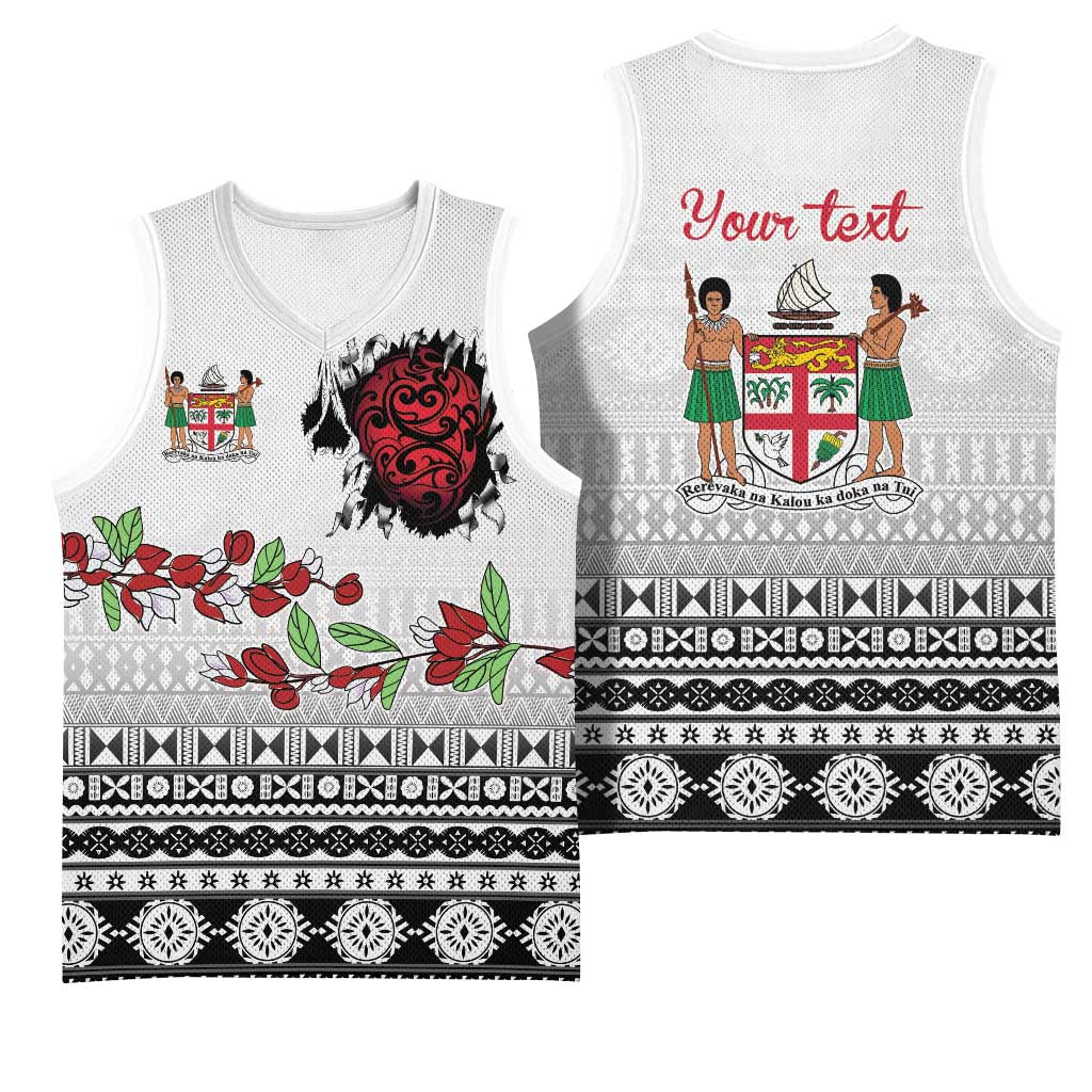Fiji Heart Tribal Personalised Basketball Jersey Polynesian Patterns
