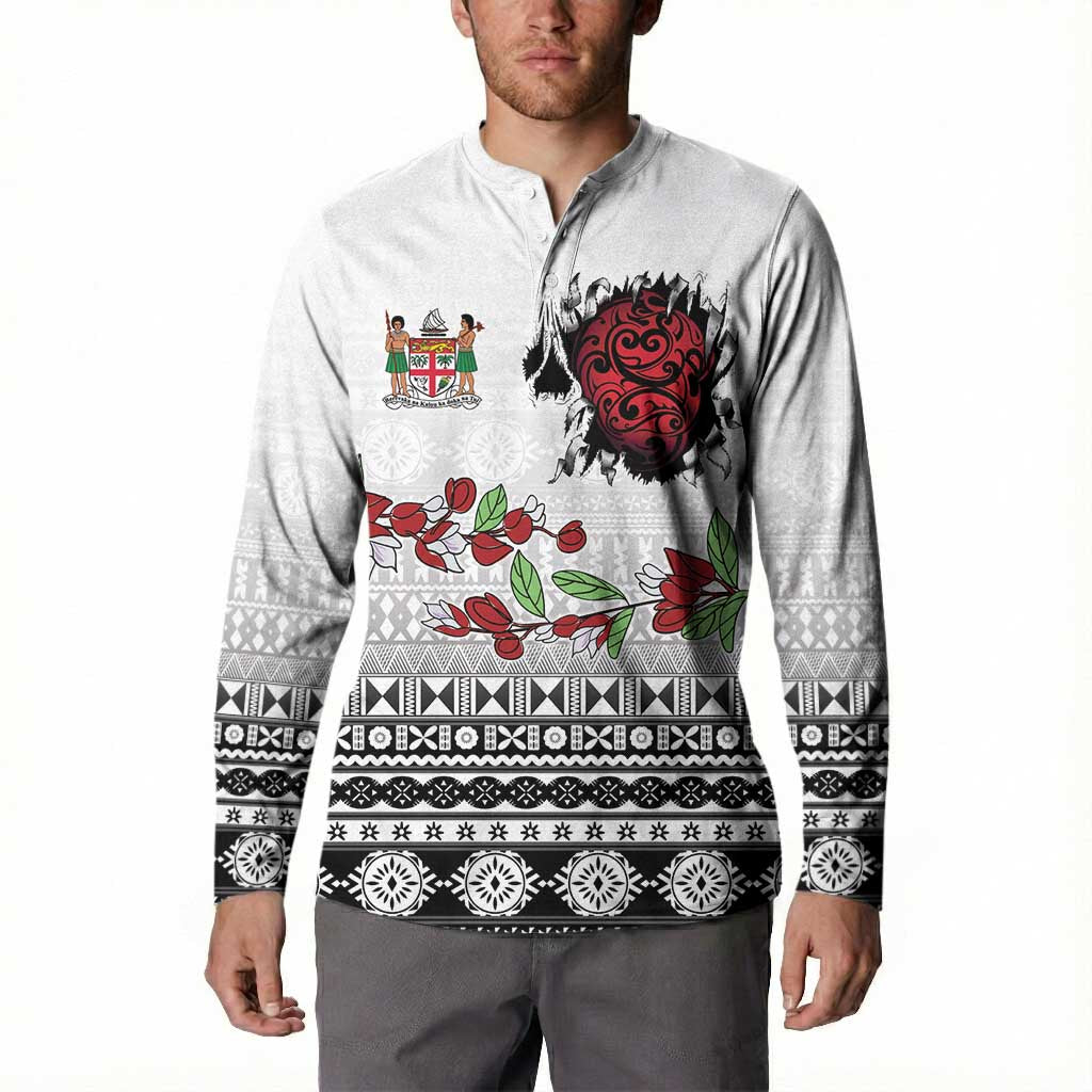 Fiji Heart Tribal Personalised Button Sweatshirt Polynesian Patterns