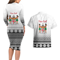 Fiji Heart Tribal Personalised Couples Matching Long Sleeve Bodycon Dress and Hawaiian Shirt Polynesian Patterns
