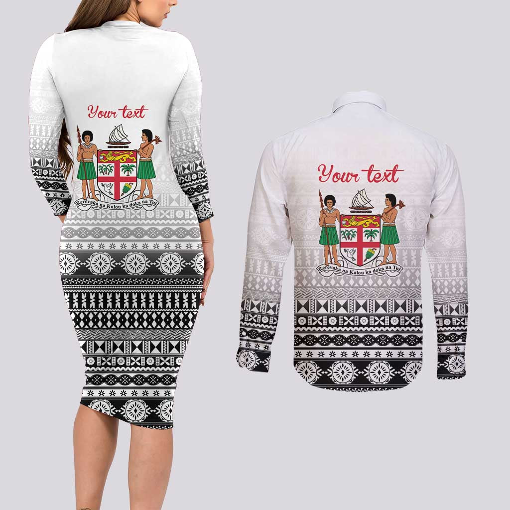 Fiji Heart Tribal Personalised Couples Matching Long Sleeve Bodycon Dress and Long Sleeve Button Shirt Polynesian Patterns