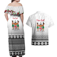 Fiji Heart Tribal Personalised Couples Matching Off Shoulder Maxi Dress and Hawaiian Shirt Polynesian Patterns