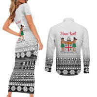 Fiji Heart Tribal Personalised Couples Matching Short Sleeve Bodycon Dress and Long Sleeve Button Shirt Polynesian Patterns