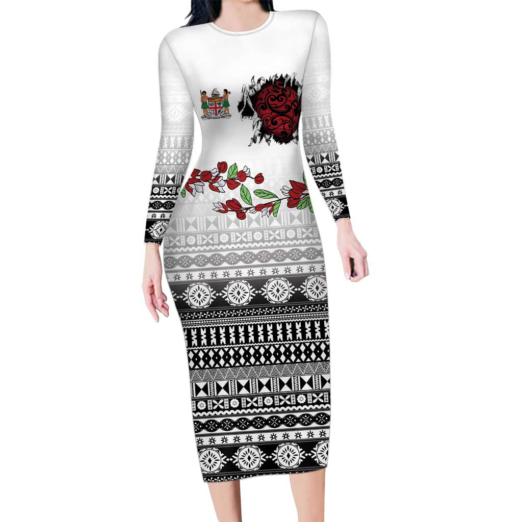 Fiji Heart Tribal Personalised Family Matching Long Sleeve Bodycon Dress and Hawaiian Shirt Polynesian Patterns