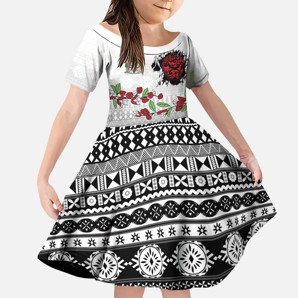 Fiji Heart Tribal Personalised Kid Short Sleeve Dress Polynesian Patterns