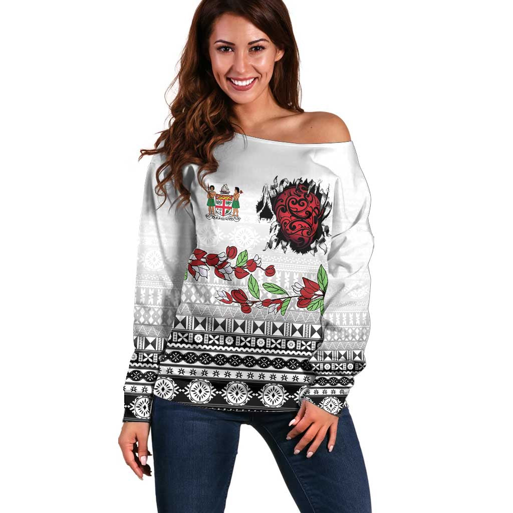 Fiji Heart Tribal Personalised Off Shoulder Sweater Polynesian Patterns
