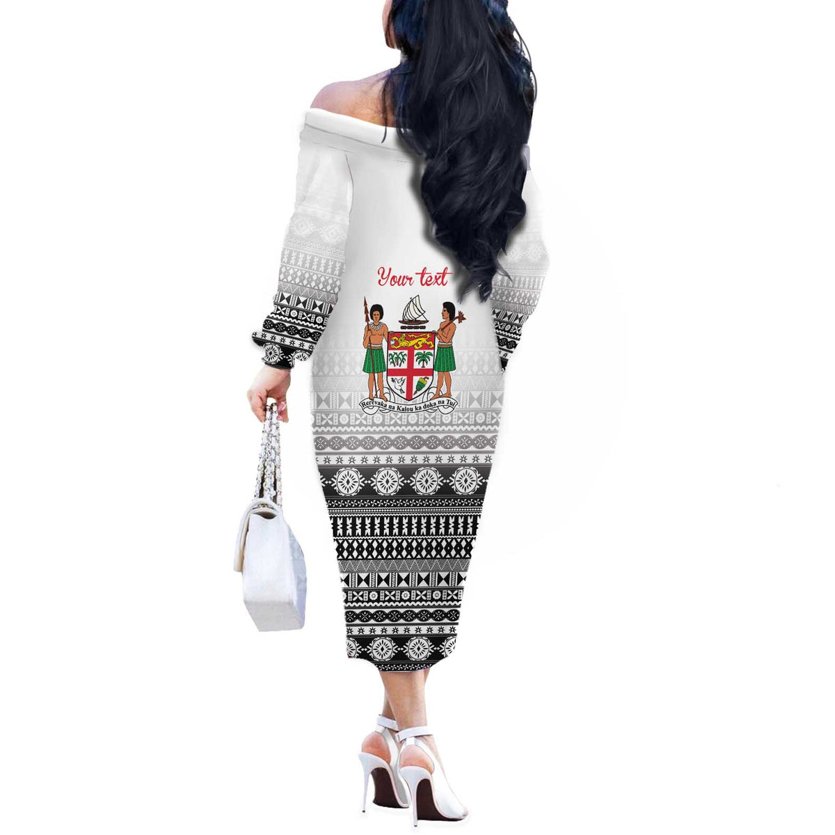 Fiji Heart Tribal Personalised Off The Shoulder Long Sleeve Dress Polynesian Patterns