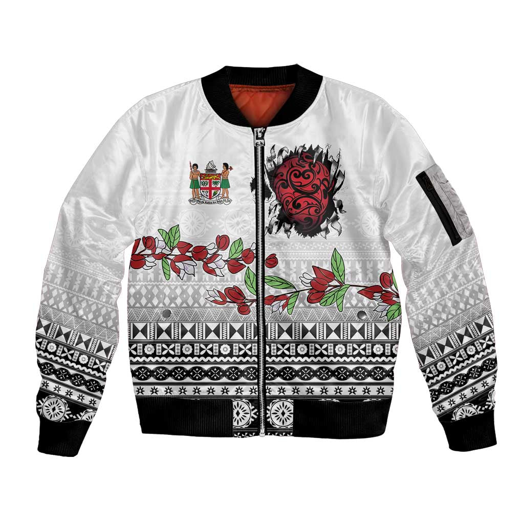 Fiji Heart Tribal Personalised Sleeve Zip Bomber Jacket Polynesian Patterns
