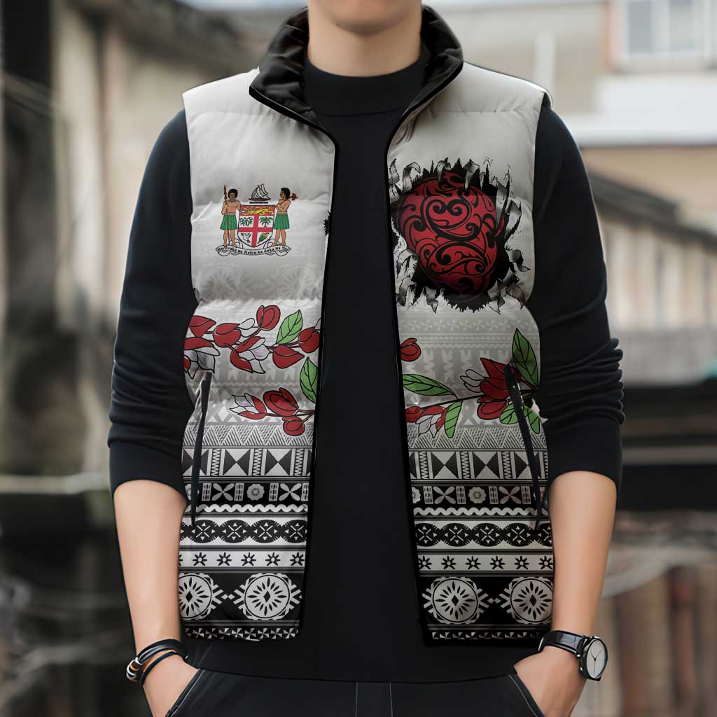 Fiji Heart Tribal Personalised Sleeveless Puffer Jacket Polynesian Patterns