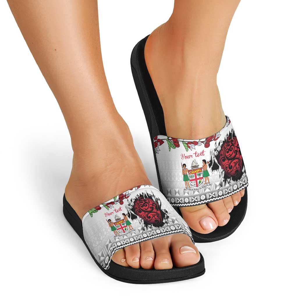 Fiji Heart Tribal Personalised Slide Sandals Polynesian Patterns
