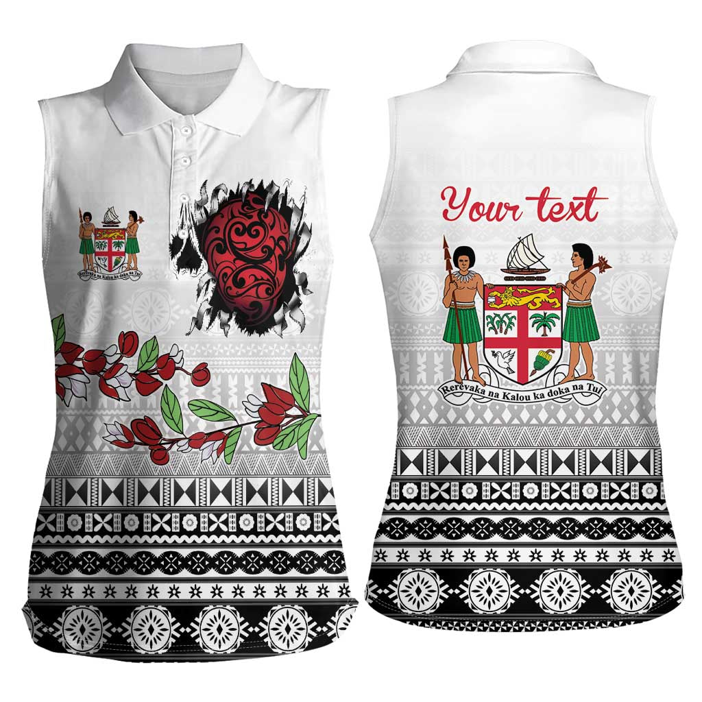 Fiji Heart Tribal Personalised Women Sleeveless Polo Shirt Polynesian Patterns