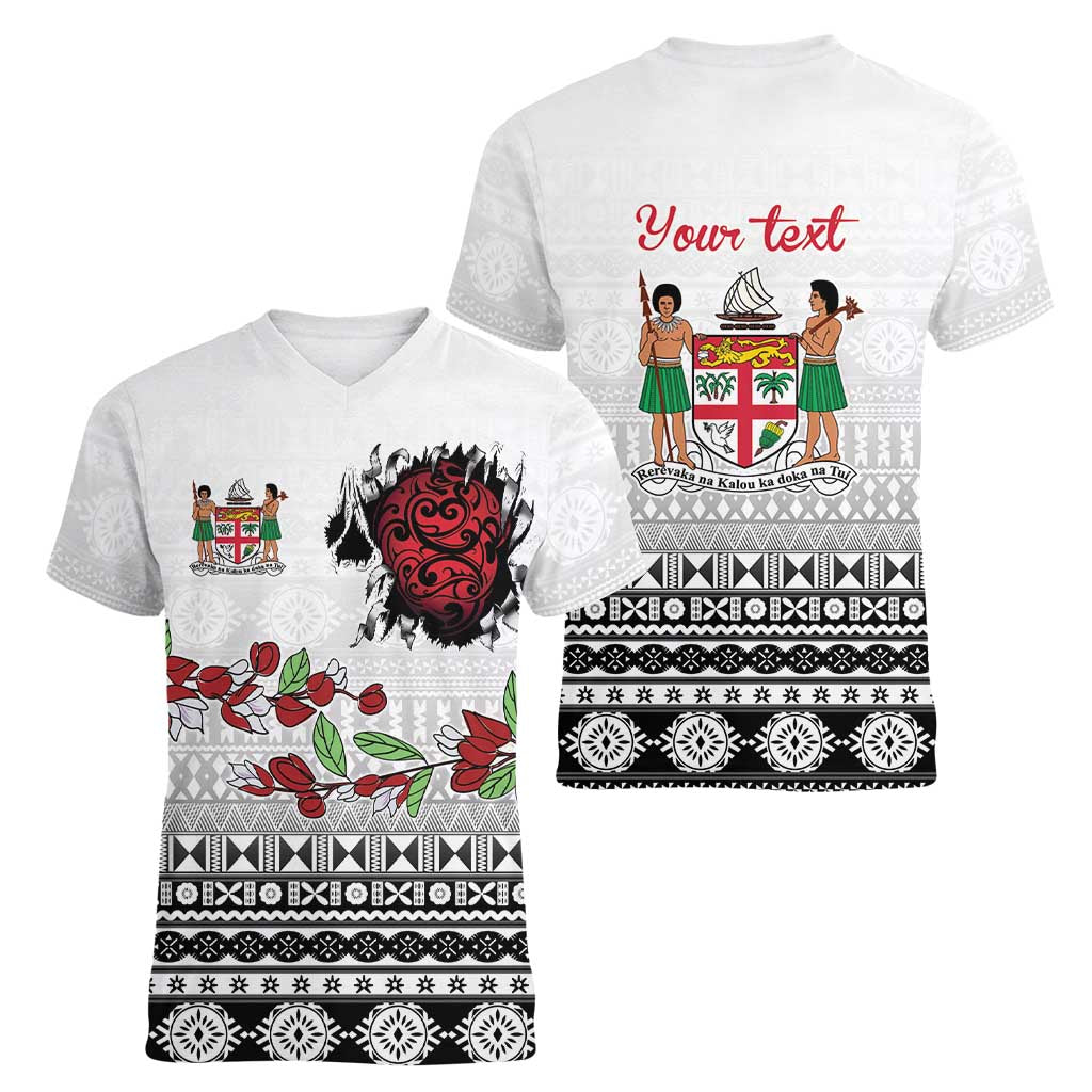 Fiji Heart Tribal Personalised Women V-Neck T-Shirt Polynesian Patterns