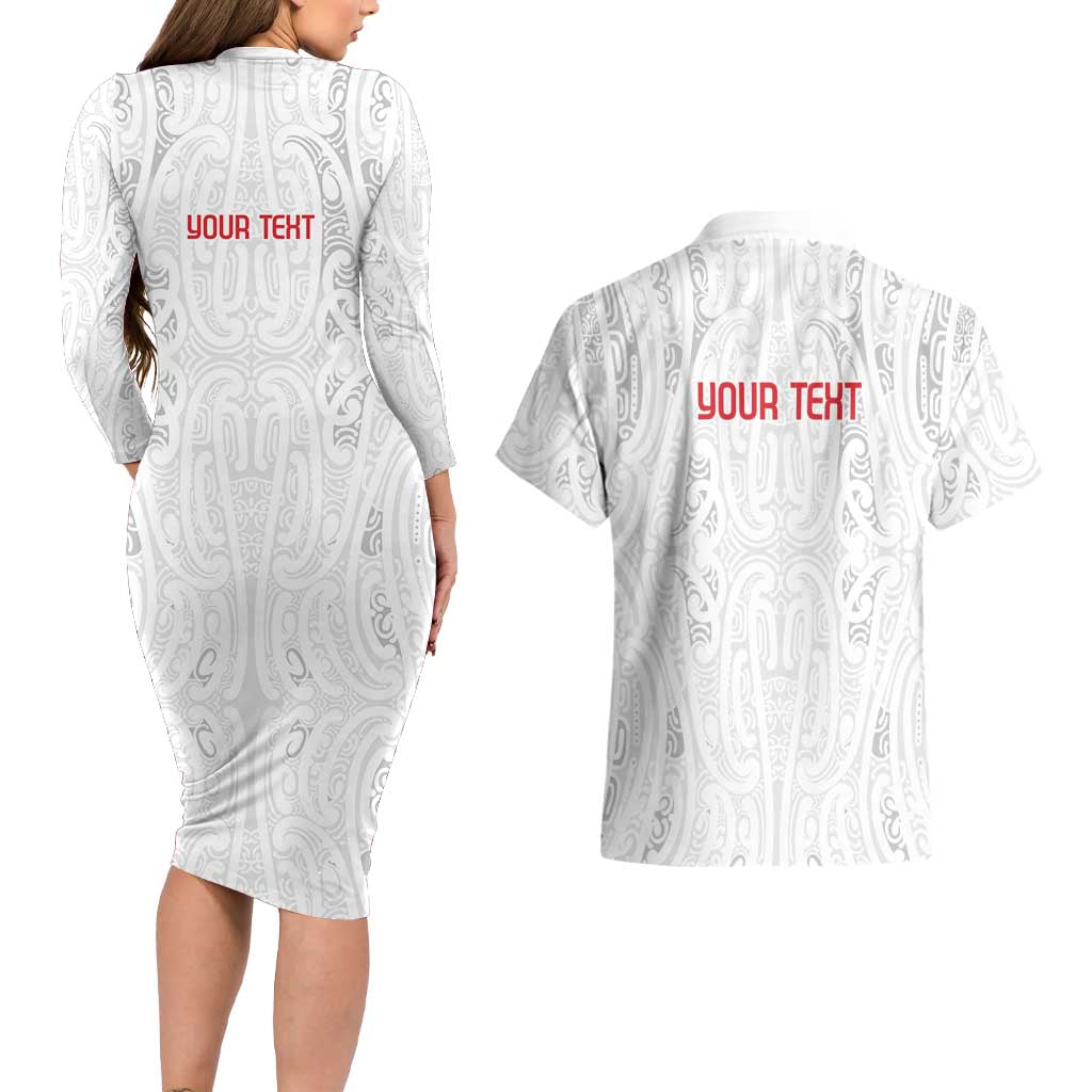 New Zealand Maori Heart Tribal Personalised Couples Matching Long Sleeve Bodycon Dress and Hawaiian Shirt Polynesian Patterns LT9 - Polynesian Pride