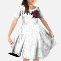 New Zealand Maori Heart Tribal Personalised Family Matching Tank Maxi Dress and Hawaiian Shirt Polynesian Patterns LT9 Daughter's Dress White - Polynesian Pride