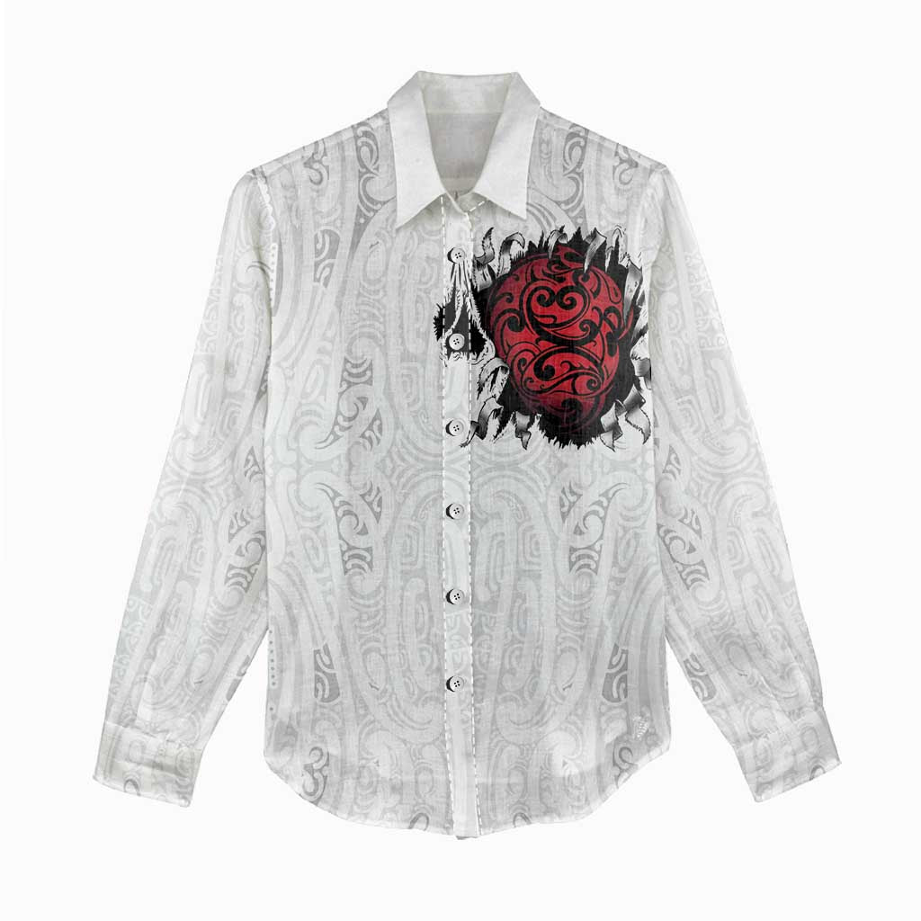 New Zealand Maori Heart Tribal Personalised Women Casual Shirt Polynesian Patterns