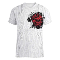 New Zealand Maori Heart Tribal Personalised Women V-Neck T-Shirt Polynesian Patterns