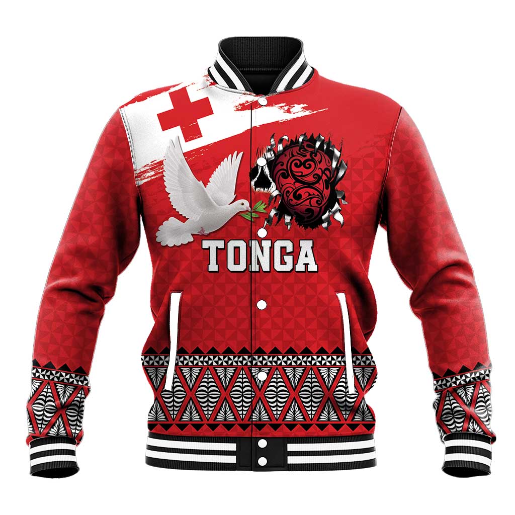 Tonga Heart Tribal Personalised Baseball Jacket Polynesian Patterns