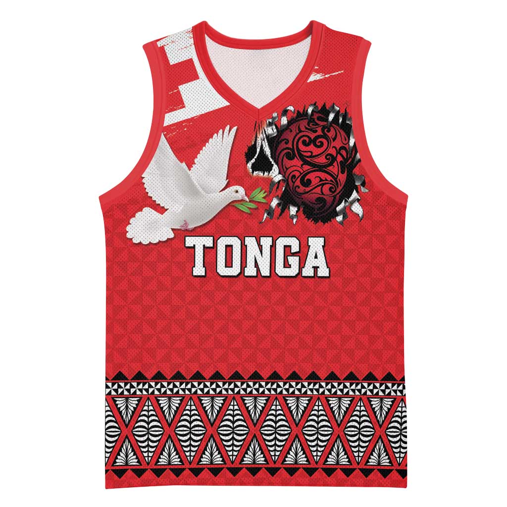 Tonga Heart Tribal Personalised Basketball Jersey Polynesian Patterns