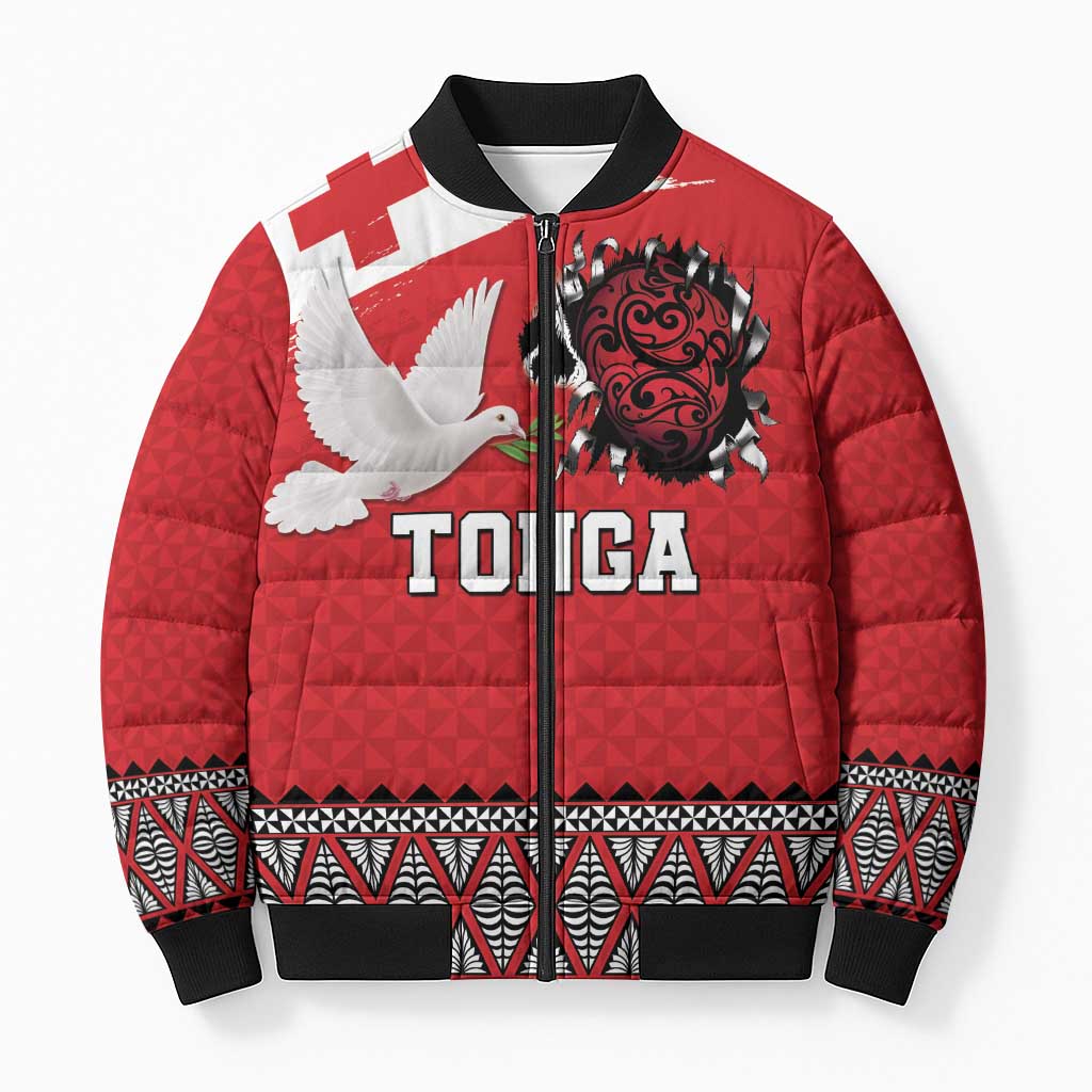 Tonga Heart Tribal Personalised Bomber Puffer Jacket Polynesian Patterns