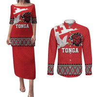 Tonga Heart Tribal Personalised Couples Matching Puletasi and Long Sleeve Button Shirt Polynesian Patterns